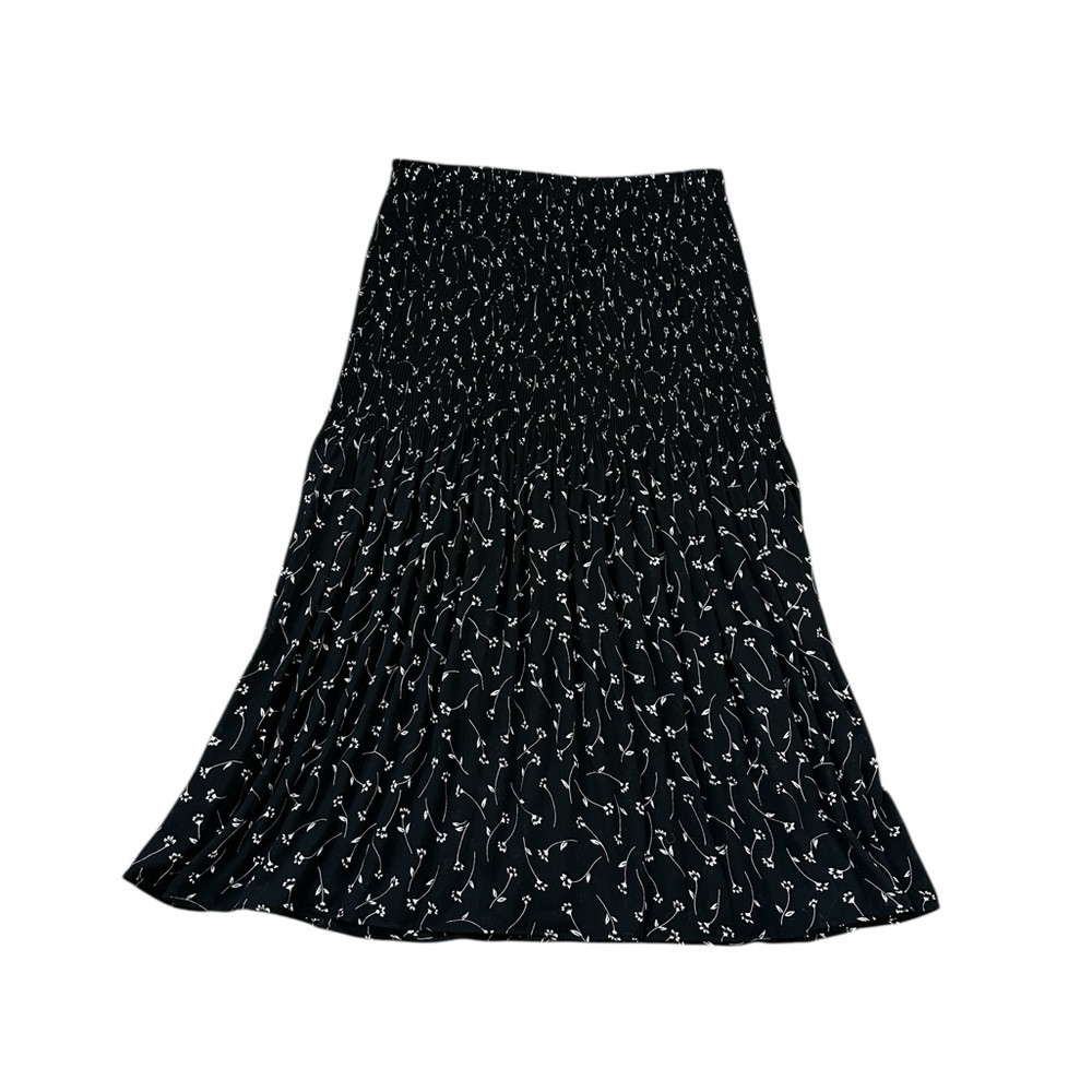 VTG Bobbie Bee Crinkle Pleated Midi Skirt Floral Whimsigoth Fairy Grunge Boho